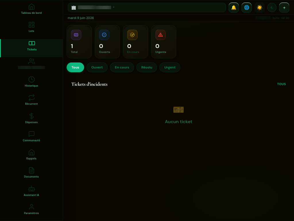 Vue Tickets d'incidents
